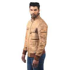 Men’s Tan Real Leather Zip Jacket