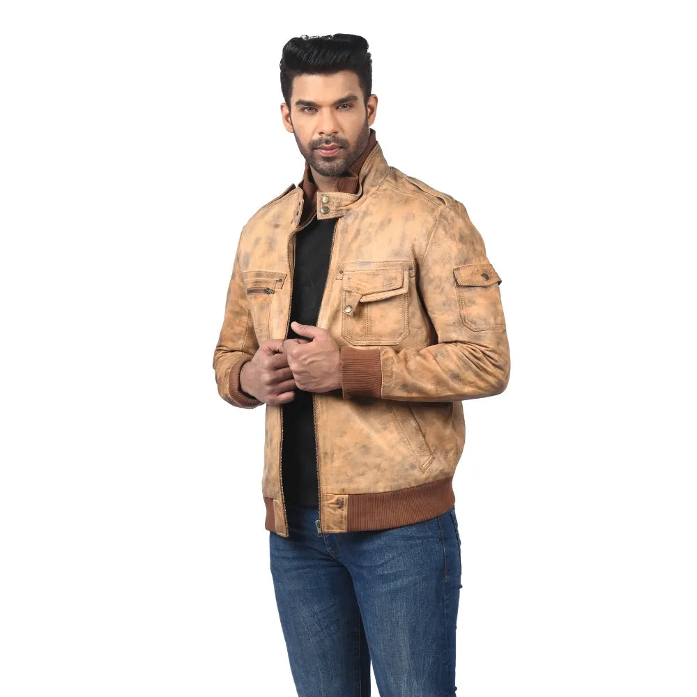 Men’s Tan Real Leather Zip Jacket