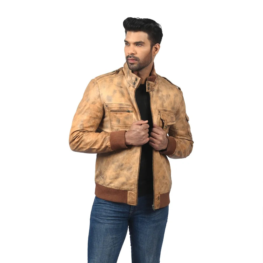 Men’s Tan Real Leather Zip Jacket