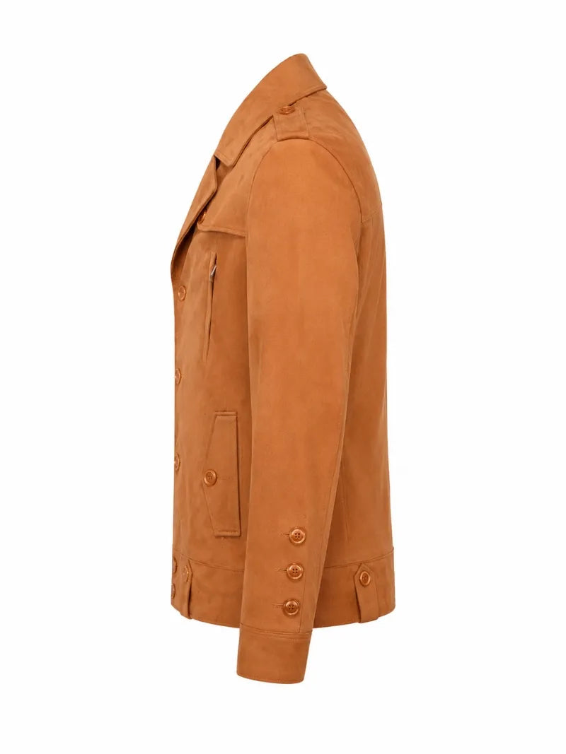 Men’s Tan Suede Button up Style Leather Jacket Left 