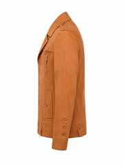 Men’s Tan Suede Button up Style Leather Jacket Left 