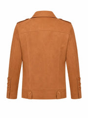 Men’s Tan Suede Button up Style Leather Jacket Back 