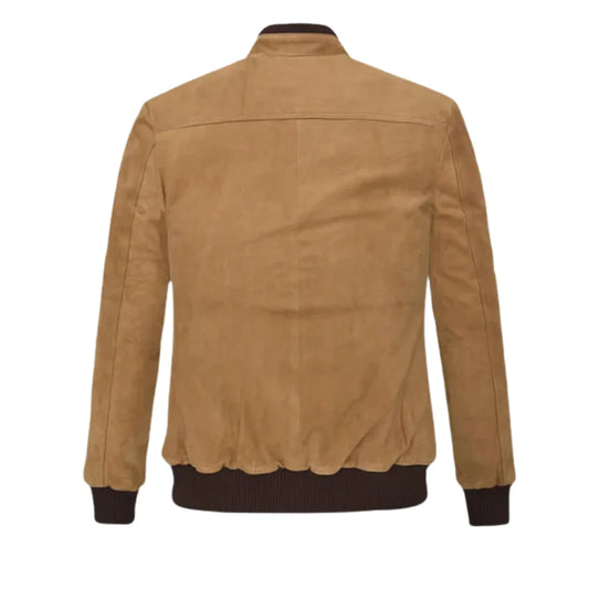 Men’s Tan Suede Leather Bomber Jacket