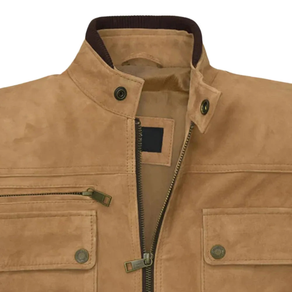 Men’s Tan Suede Leather Bomber Jacket