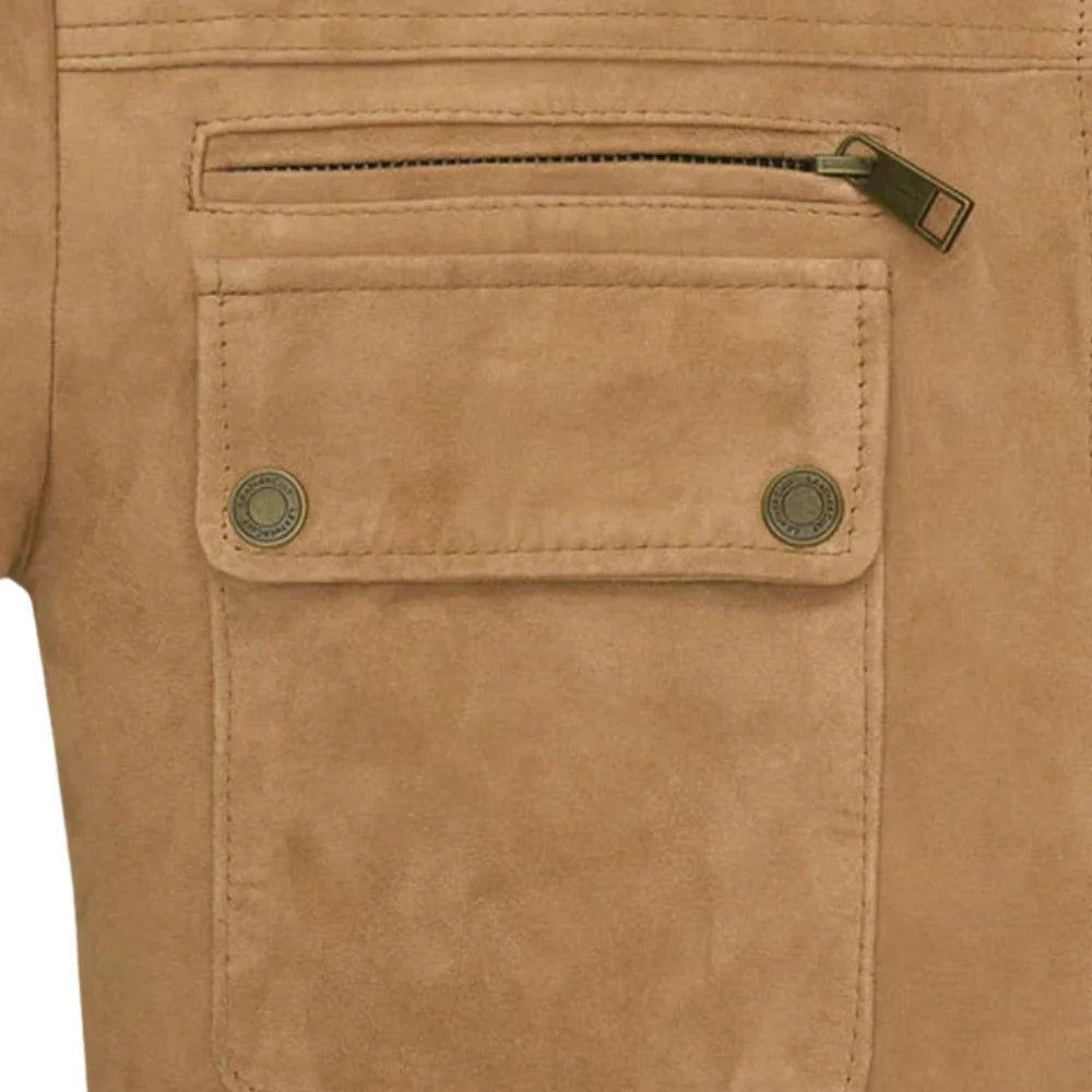 Men’s Tan Suede Leather Bomber Jacket