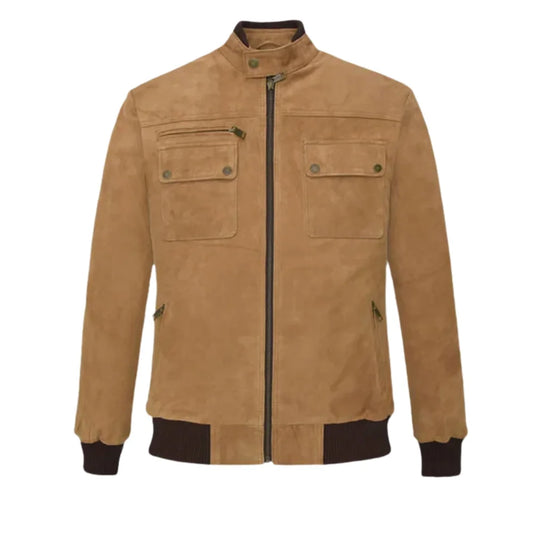 Men’s Tan Suede Leather Bomber Jacket