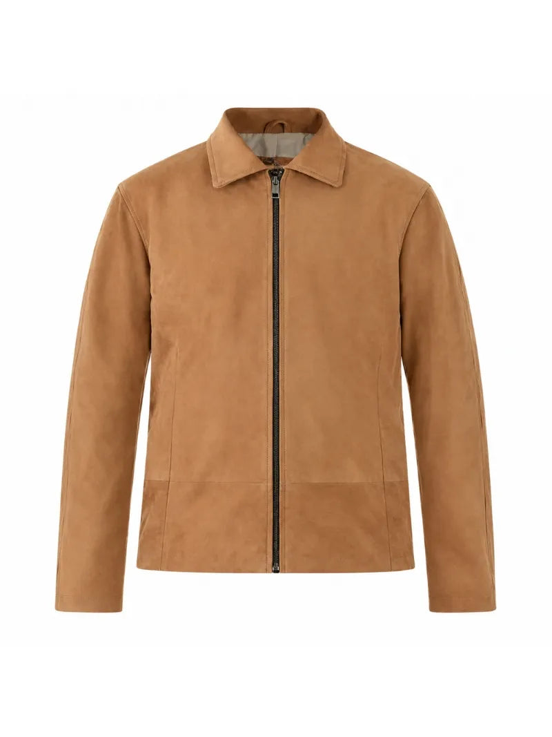 Men’s Tan Suede Leather Jacket Front 