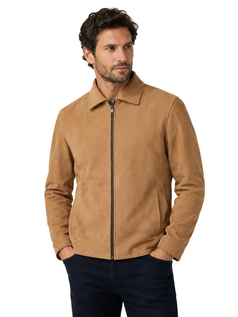 Men’s Tan Suede Leather Jacket Full