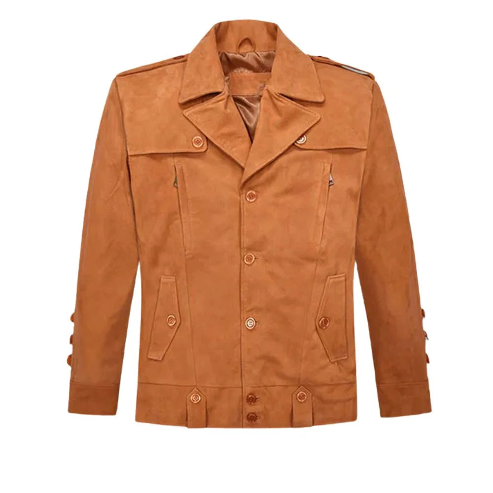 Men’s Tan Suede Button up Style Leather Jacket