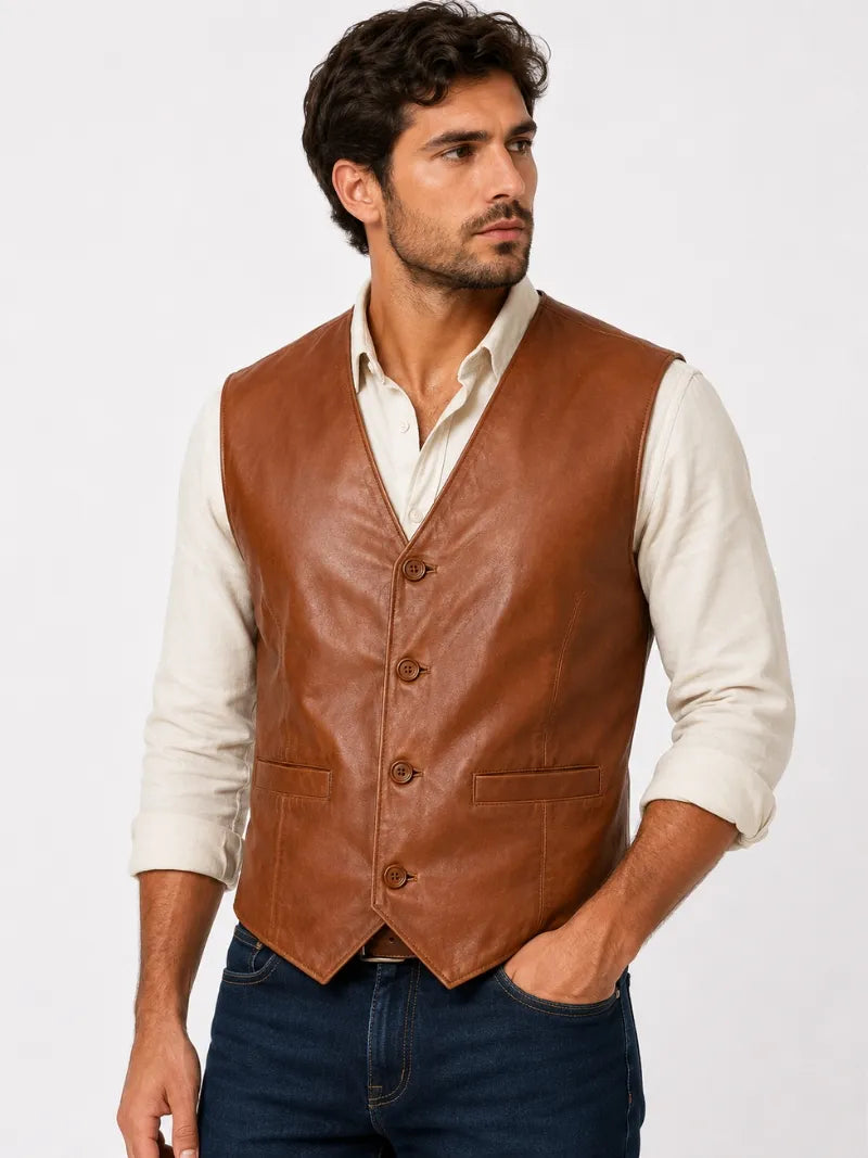 Men's Tan Tudor Leather Vest