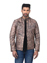 Men’s Tan Washed Leather Jacket Front 