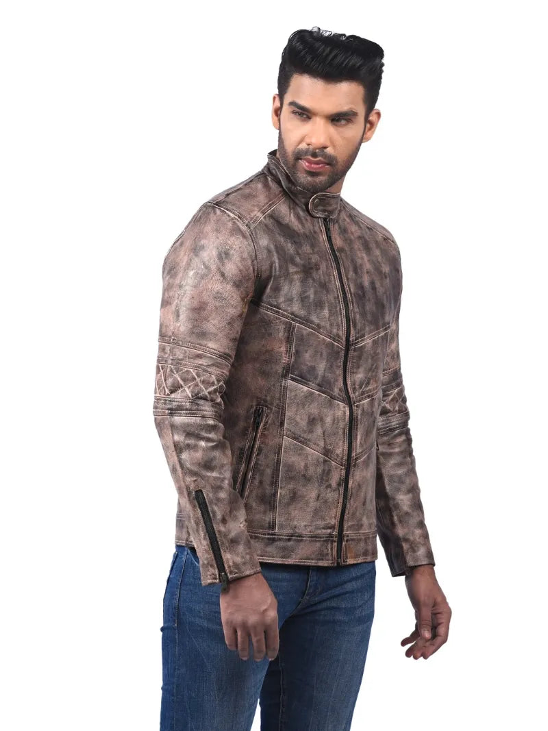 Men’s Tan Washed Leather Jacket Right 