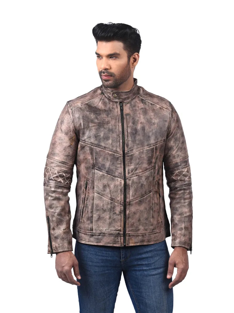 Men’s Tan Washed Leather Jacket Left 
