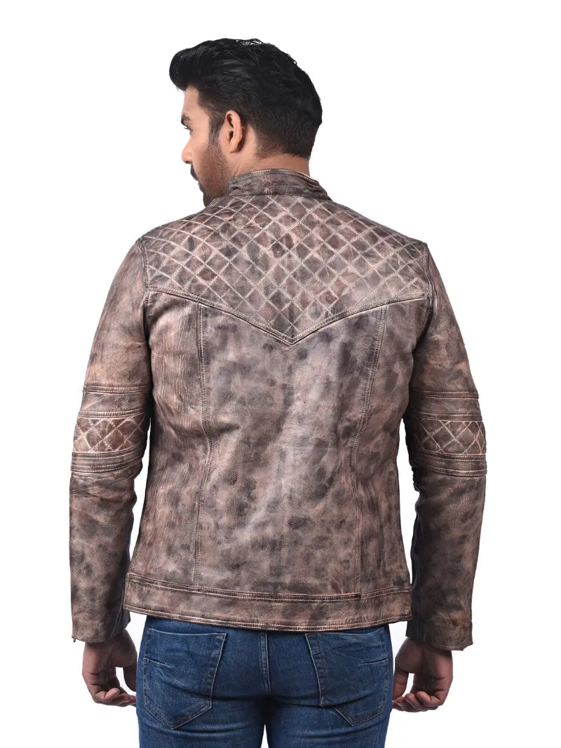 Men’s Tan Washed Leather Jacket Back 