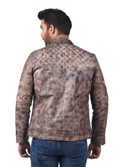 Men’s Tan Washed Leather Jacket Back 