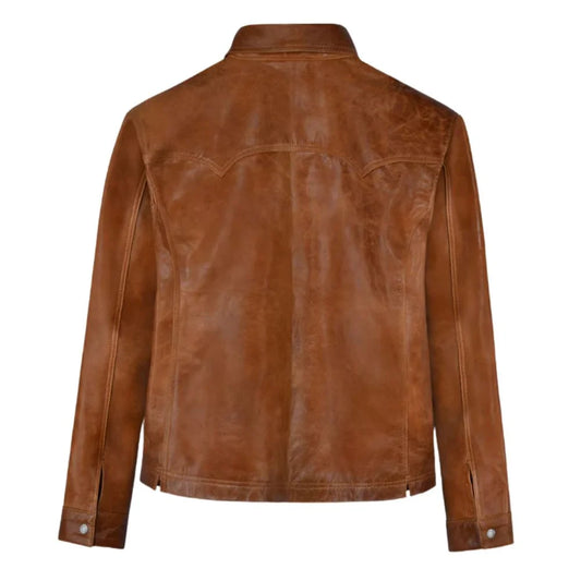 Men’s Tan Western Leather Shirt Jacket