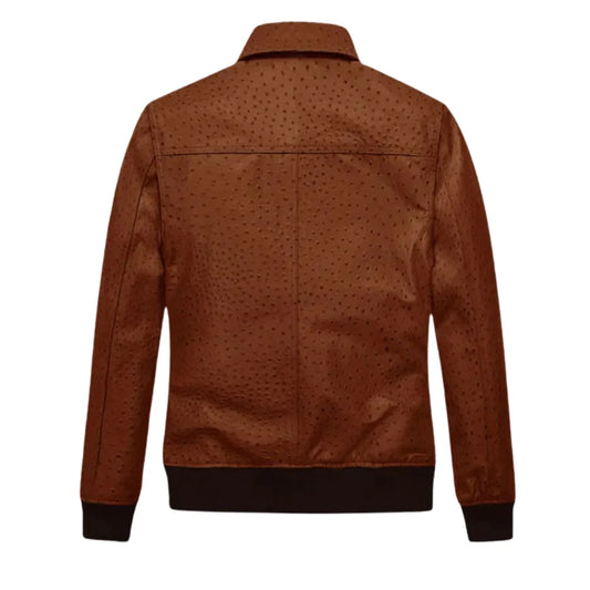 Men’s Textured Brown Leather Jacket with Flap Pockets