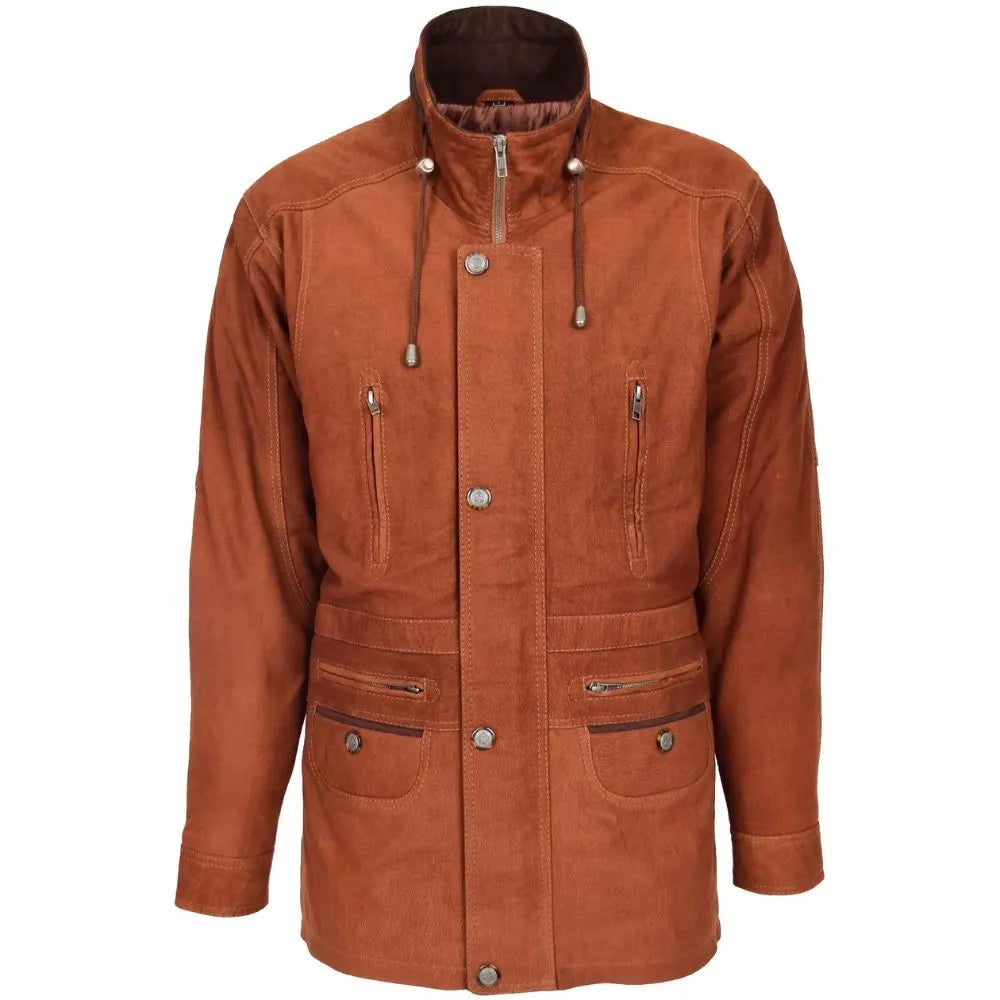 Men’s Two-Tone Suede Leather Parka Coat