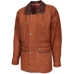 Men’s Two-Tone Suede Leather Parka Coat