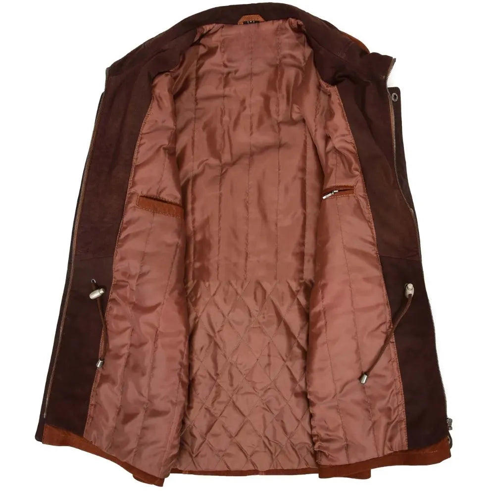 Men’s Two-Tone Suede Leather Parka Coat