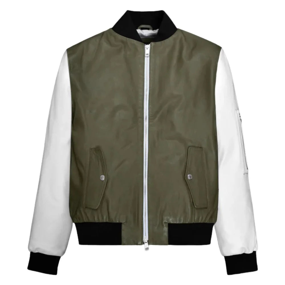 Men’s Two-Tone Varsity Bomber Leather Jacket