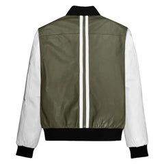 Men’s Two-Tone Varsity Bomber Leather Jacket