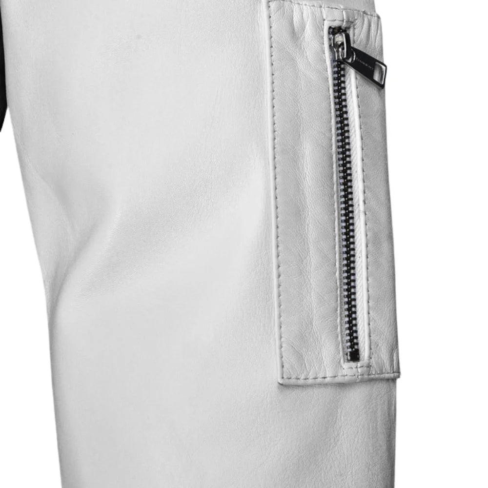 Men’s Two-Tone Varsity Bomber Leather Jacket