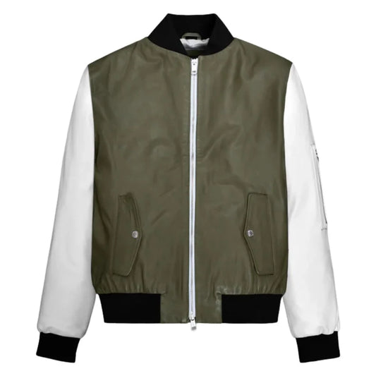 Men’s Two-Tone Varsity Bomber Leather Jacket