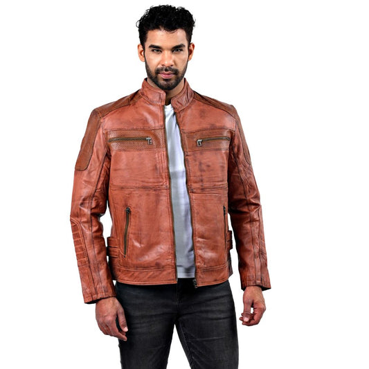 Men's Urban Quilted Shoulders Tan Leather Jacket