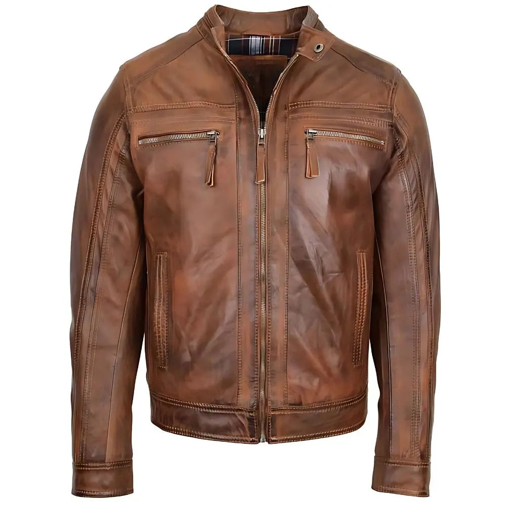 Men’s Vintage Brown Cafe Racer Leather Jacket 