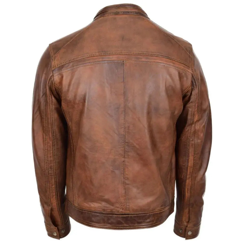 Men’s Vintage Brown Cafe Racer Leather Jacket 