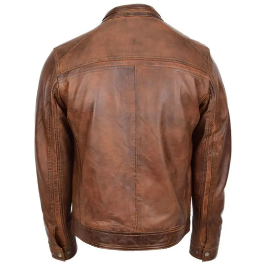 Men’s Vintage Brown Cafe Racer Leather Jacket 