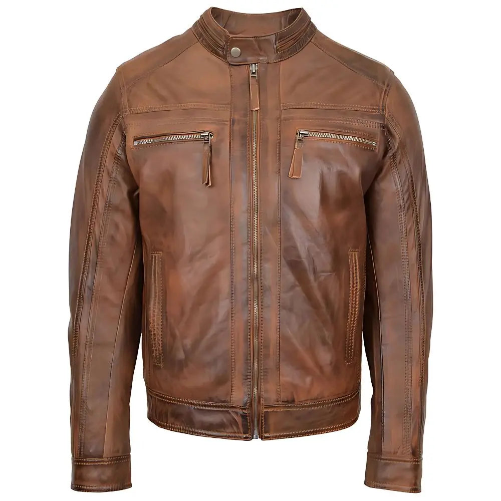 Men’s Vintage Brown Cafe Racer Leather Jacket 