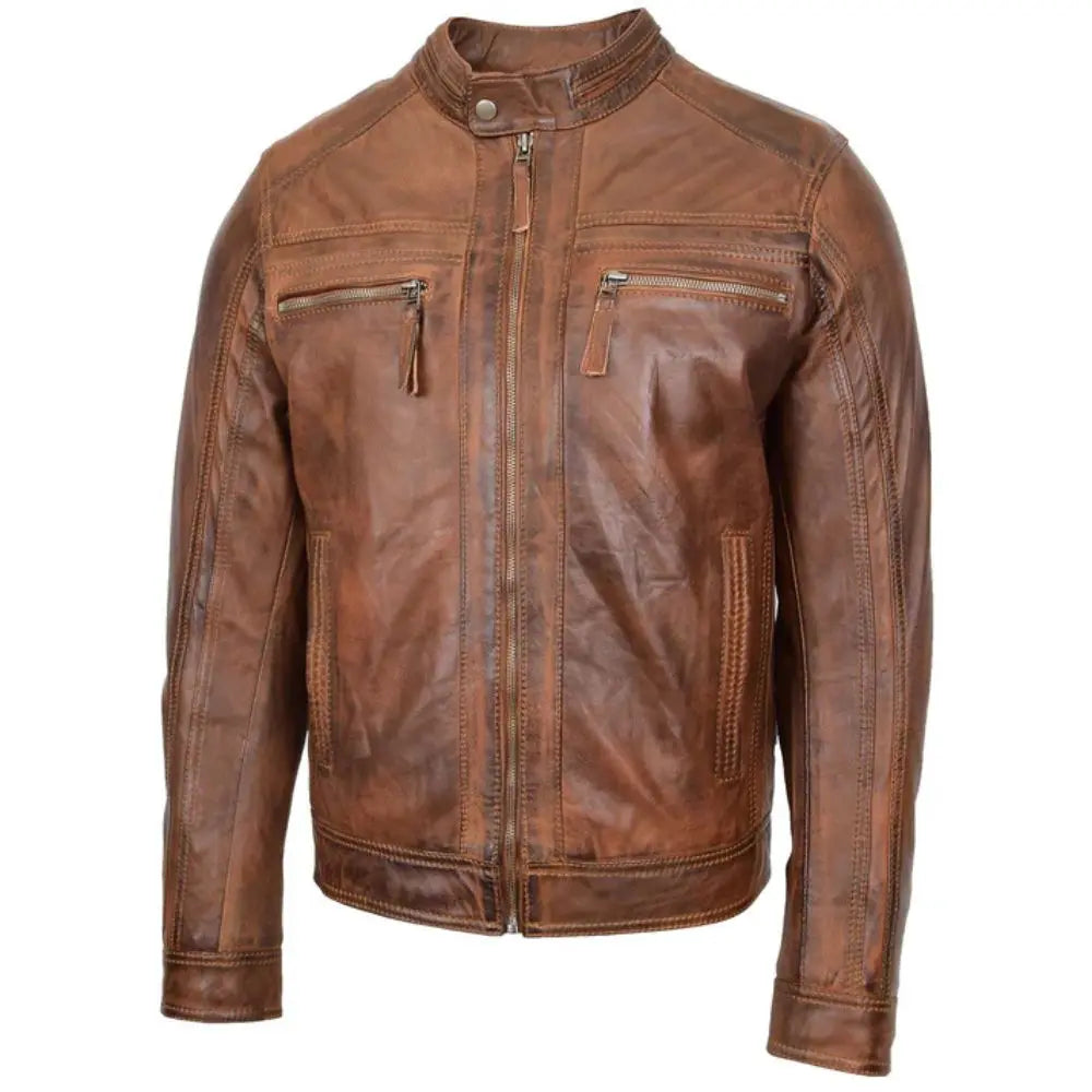 Men’s Vintage Brown Cafe Racer Leather Jacket 