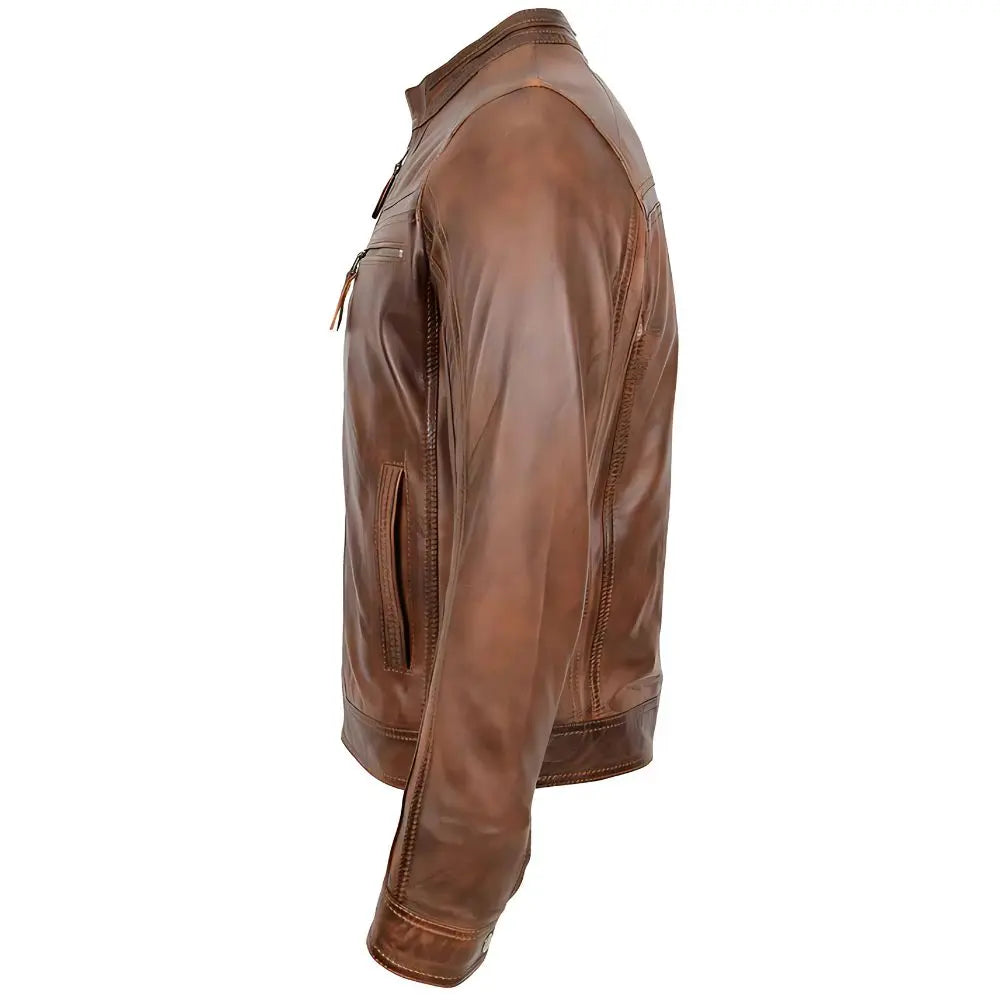 Men’s Vintage Brown Cafe Racer Leather Jacket 
