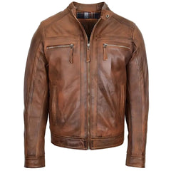 Men’s Vintage Brown Cafe Racer Leather Jacket 