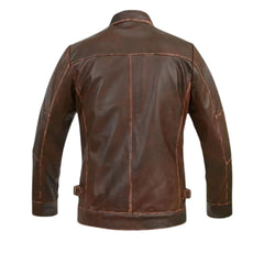Men’s Vintage Brown Leather Shirt Collar Jacket