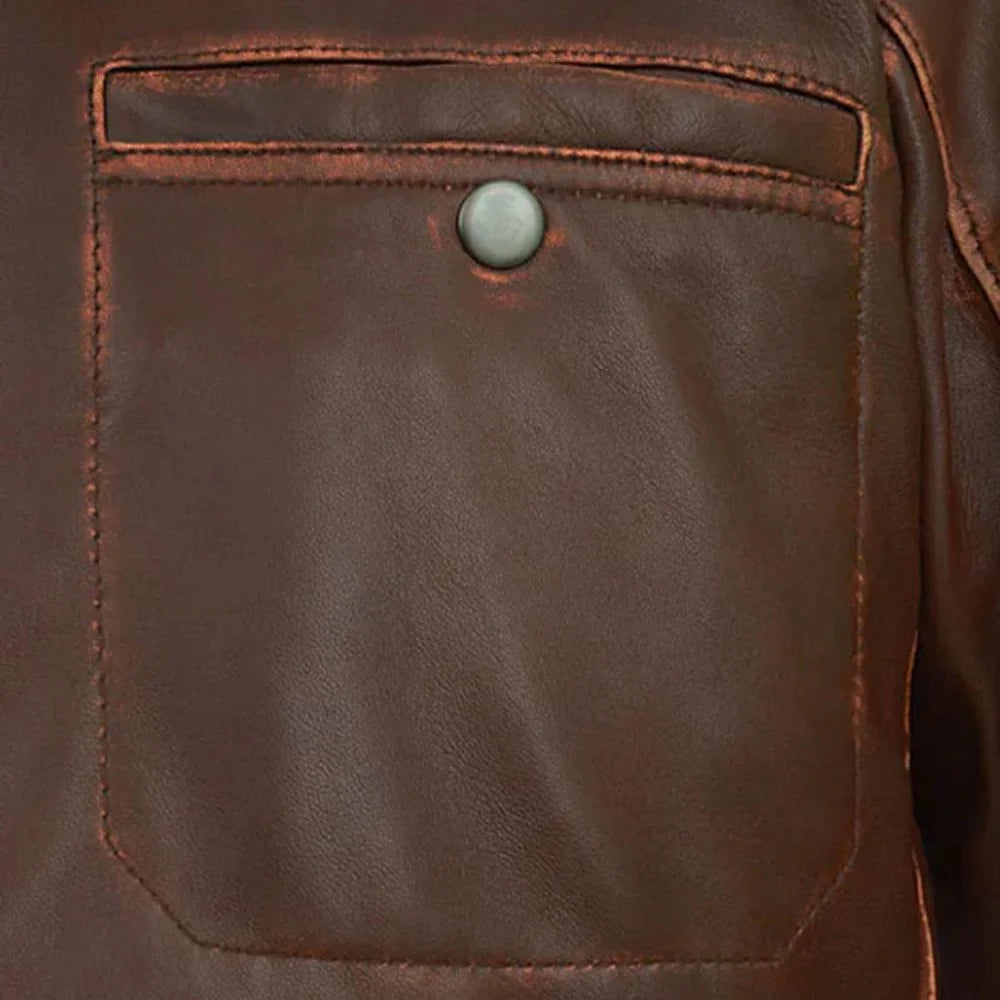 Men’s Vintage Brown Leather Shirt Collar Jacket