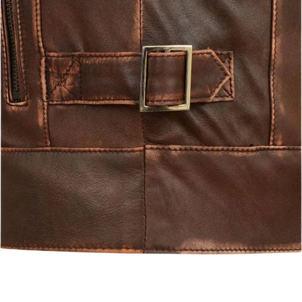 Men’s Vintage Brown Leather Shirt Collar Jacket