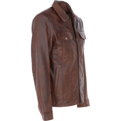 Men's Vintage Brown Leather Zip-Up Jacket