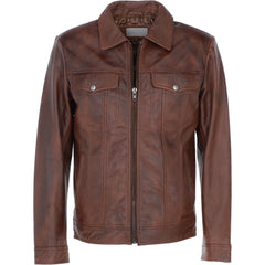 Men's Vintage Brown Leather Zip-Up Jacket