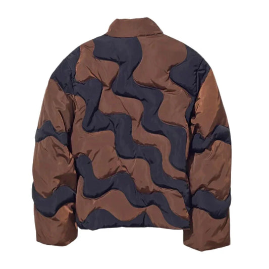 Men's Wave Pattern Brown and Black Parachute Jacket