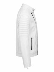 Men's White Asymmetrical Zipper Leather Jacket Right 