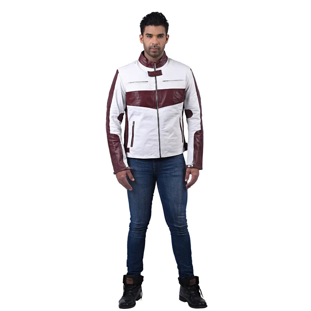 Men’s White Leather Panel Jacket