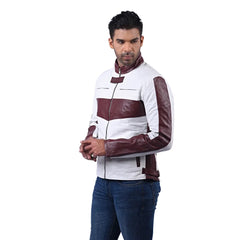 Men’s White Leather Panel Jacket
