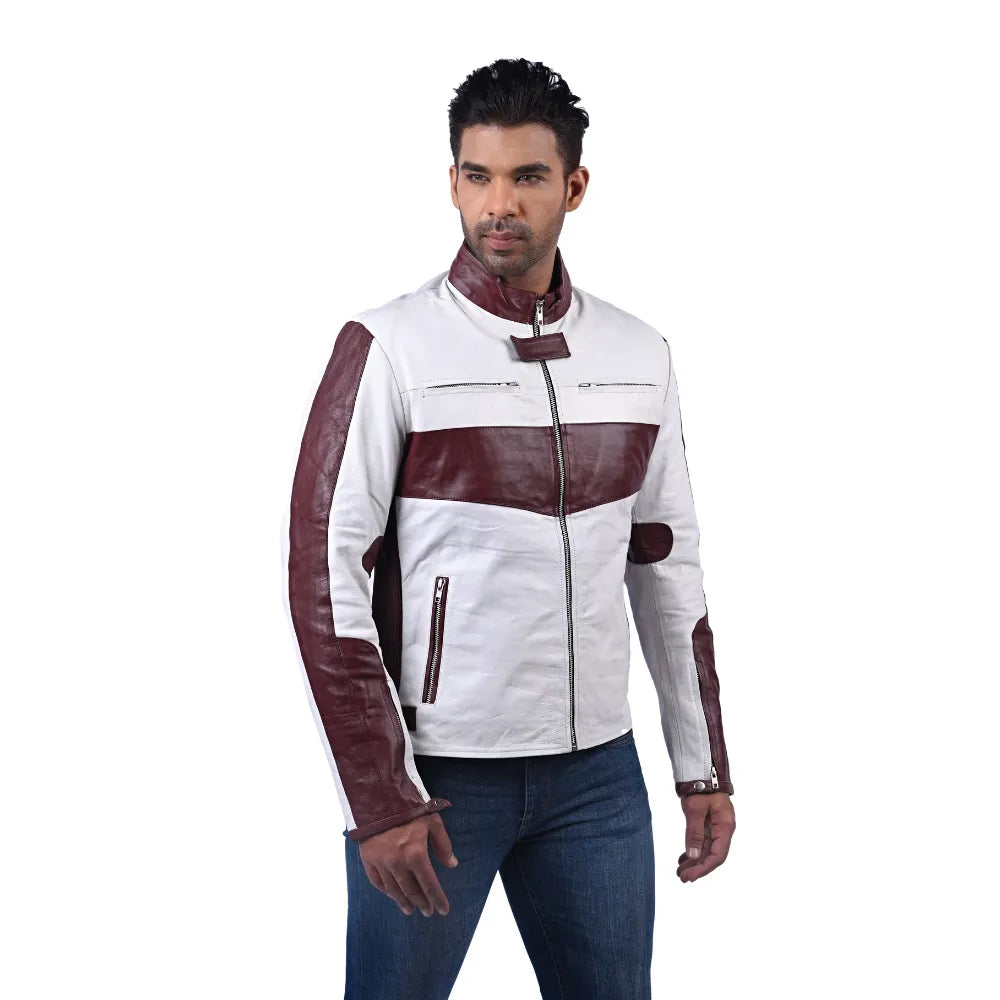 Men’s White Leather Panel Jacket