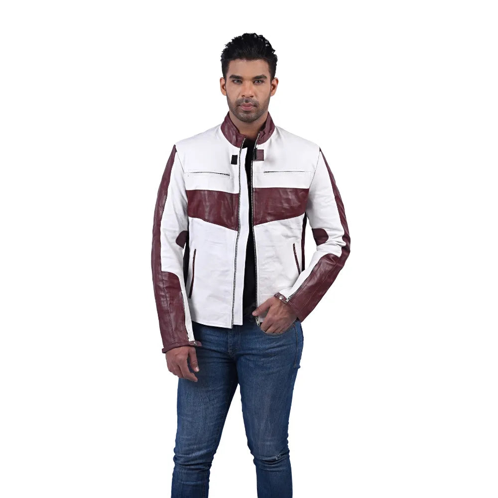 Men’s White Leather Panel Jacket