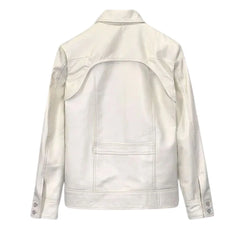 Men’s White Multi-Pocket Leather Jacket