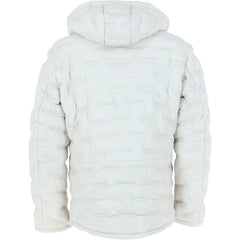 Men's White Quilted Leather Hooded Jacket