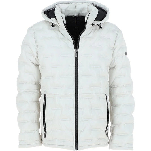 Men's White Quilted Leather Hooded Jacket